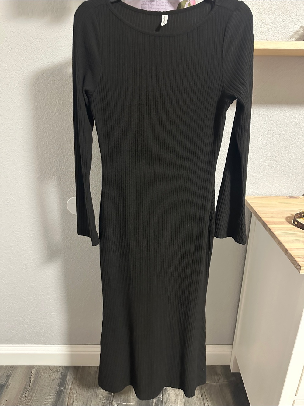 PrettyGarden Black Ribbed Long Sleeve Women’s Dress S